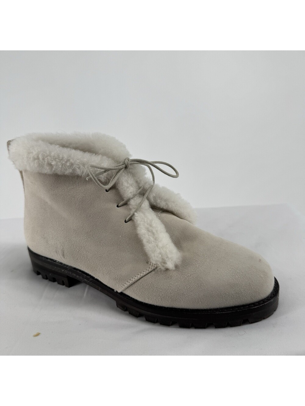 Manolo Blahnik boots 36 6 mircus suede lace up shearling ivory designer winter